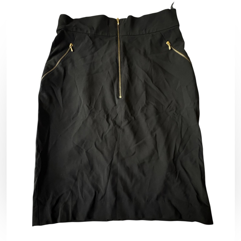 Vintage CHANEL Boutique Black Pencil Skirt w/ Gold Zippers Sz 40 (US 8)